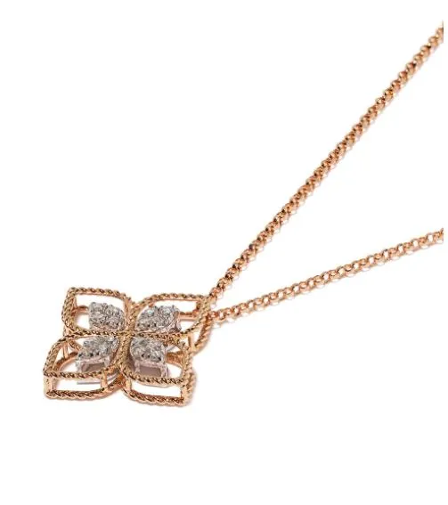 18kt rose gold Princess Flower diamond pendant necklace