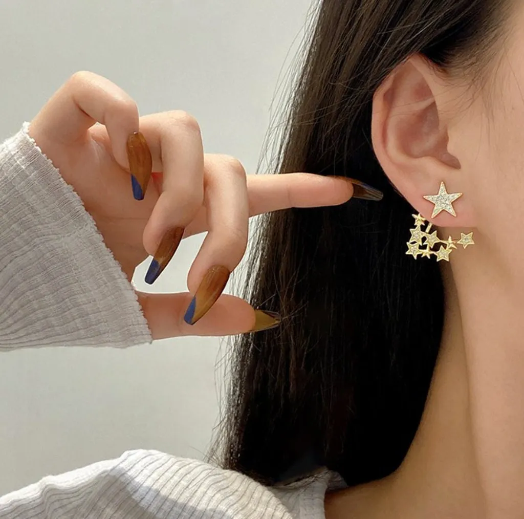 2-ways sparkling stars CZ earrings