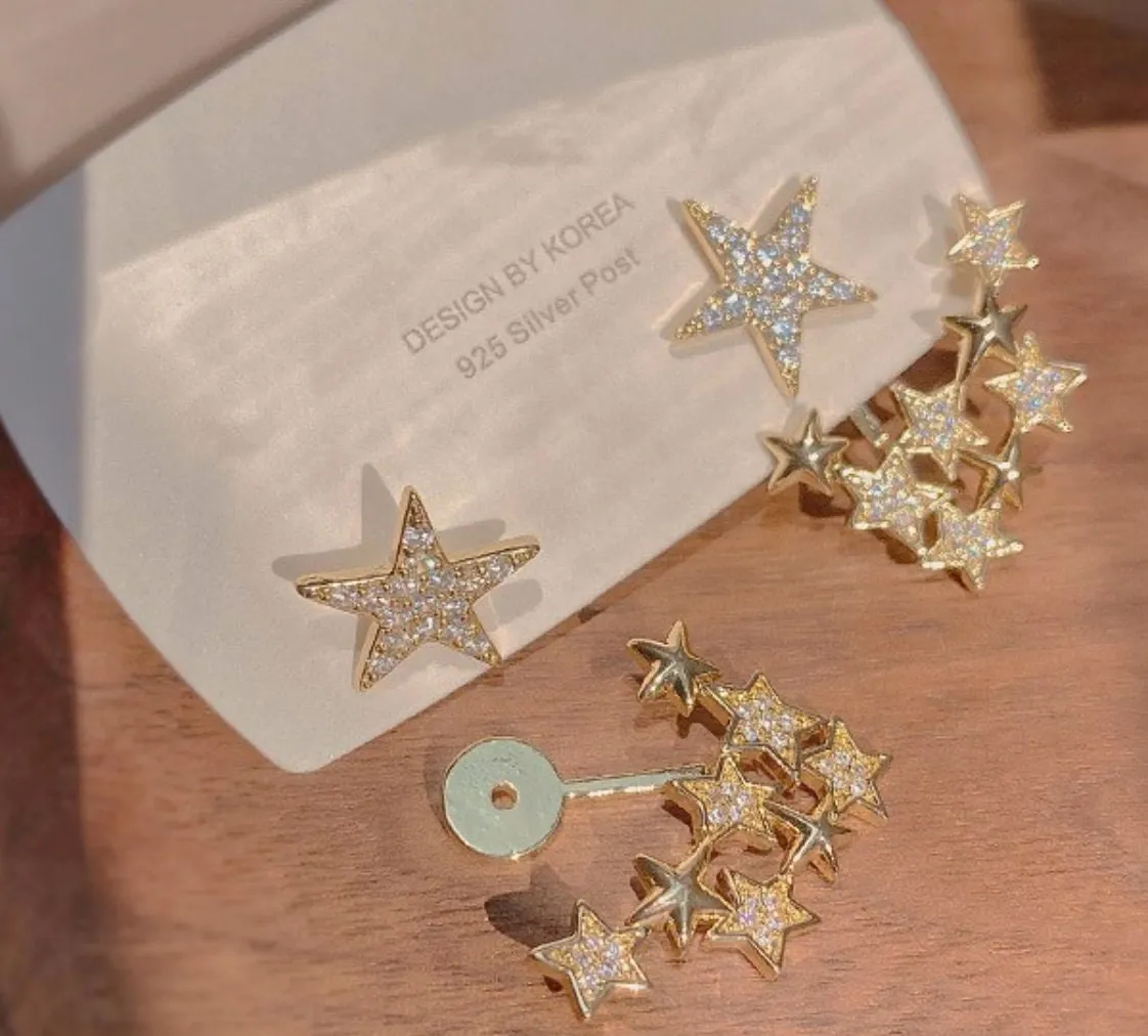 2-ways sparkling stars CZ earrings