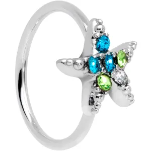 20 Gauge 5/16 Clear Blue Green Gem Glam Starfish Nose Hoop