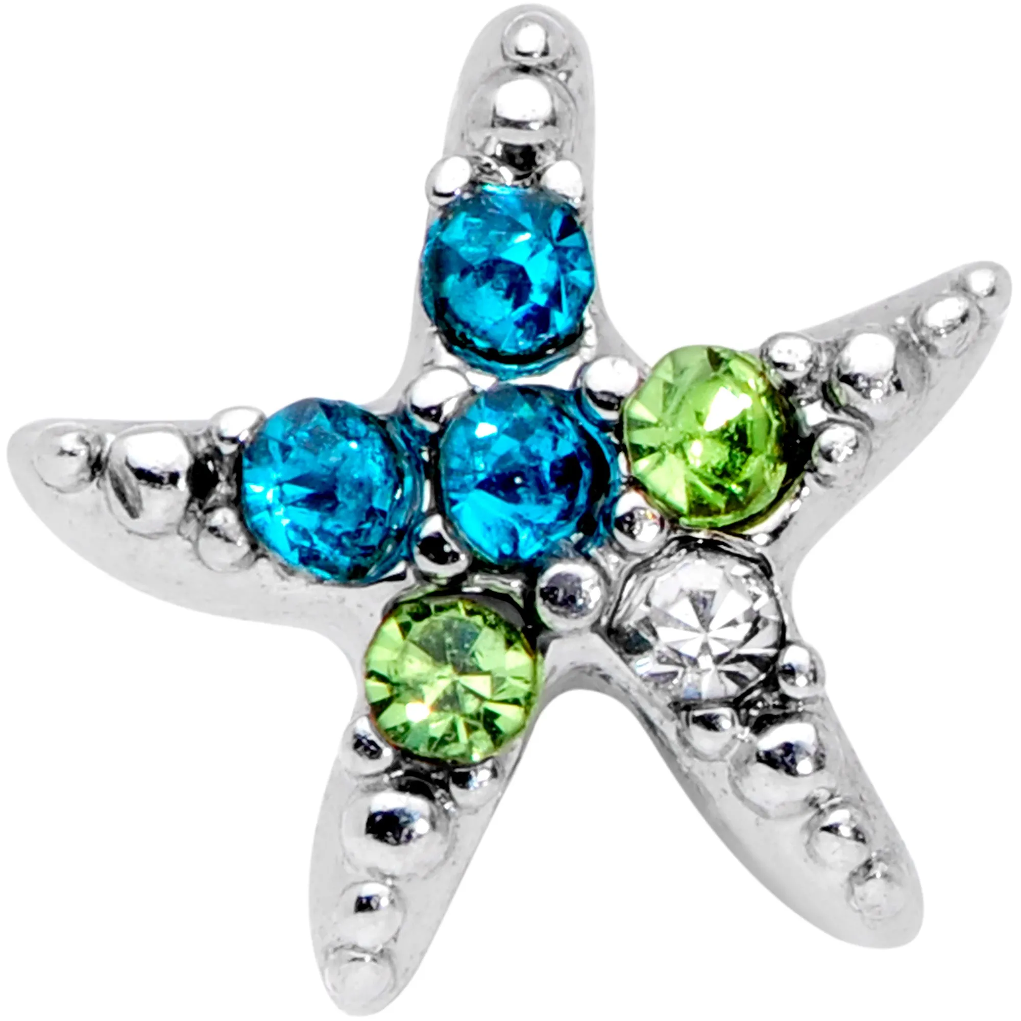20 Gauge 5/16 Clear Blue Green Gem Glam Starfish Nose Hoop