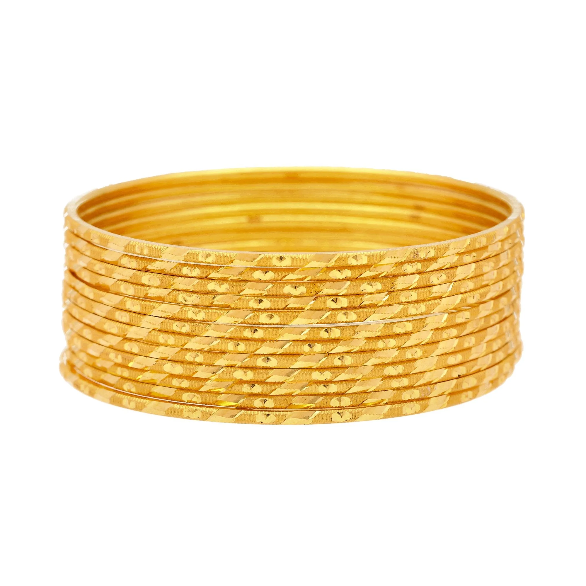 22K Yellow Gold Thin Bangles Set of Twelve, 59.5 Grams