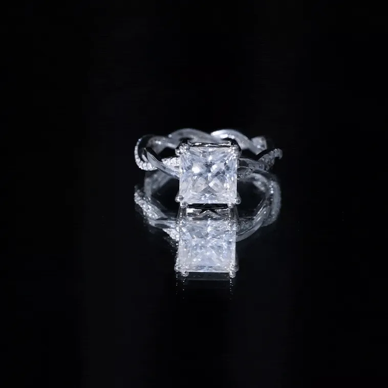 3 CT Princess Cut Solitaire Moissanite Braided Ring in Double Prong Setting