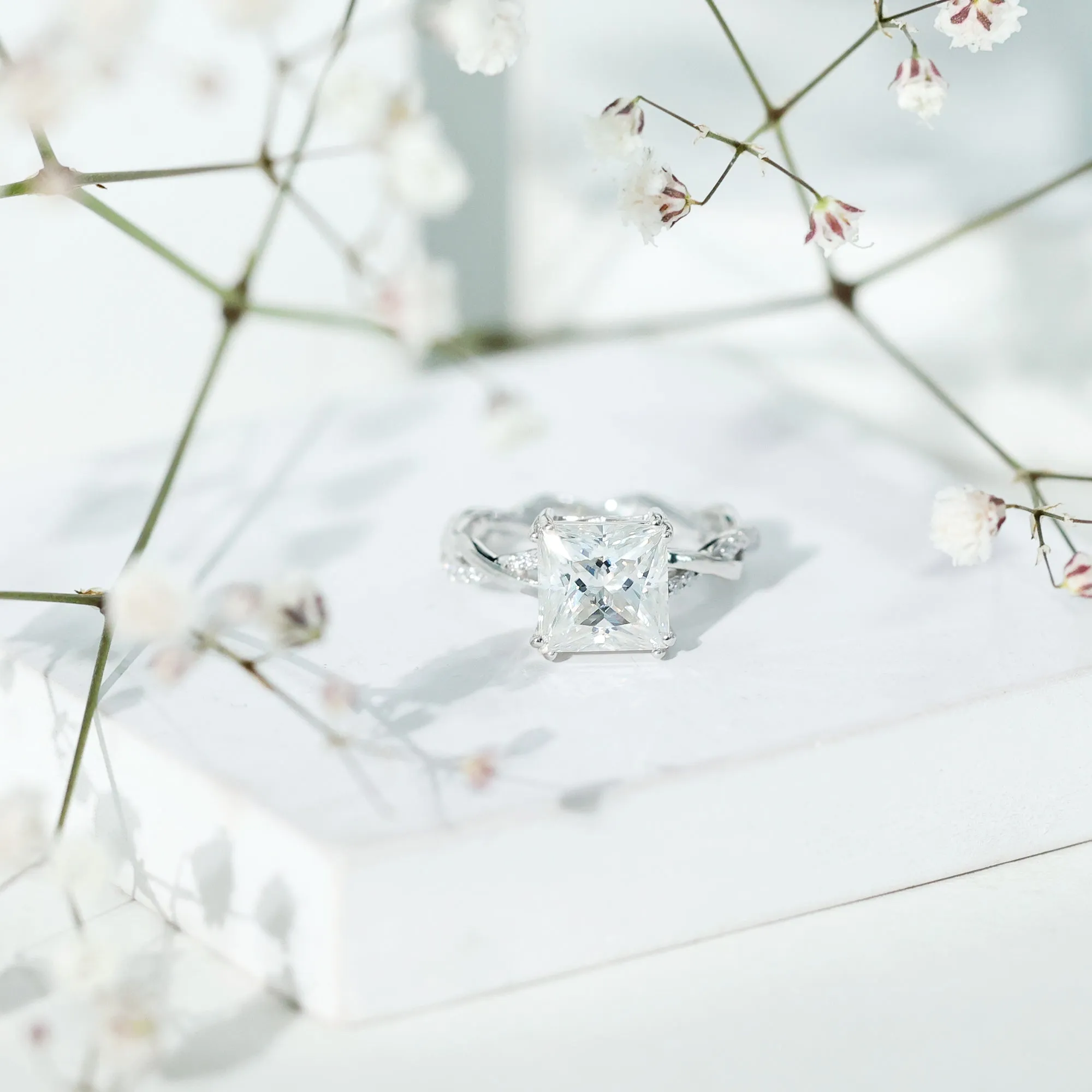 3 CT Princess Cut Solitaire Moissanite Braided Ring in Double Prong Setting