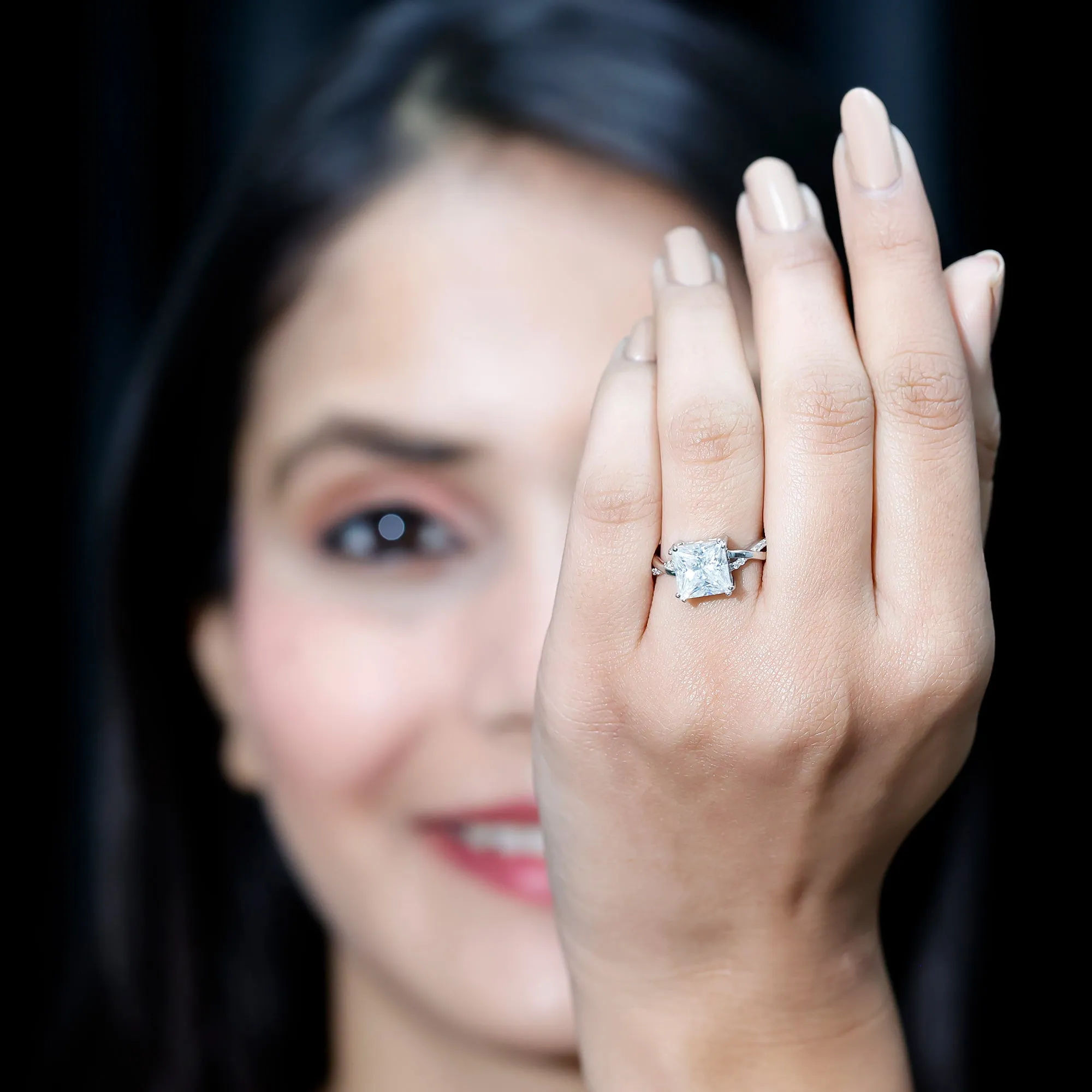 3 CT Princess Cut Solitaire Moissanite Braided Ring in Double Prong Setting