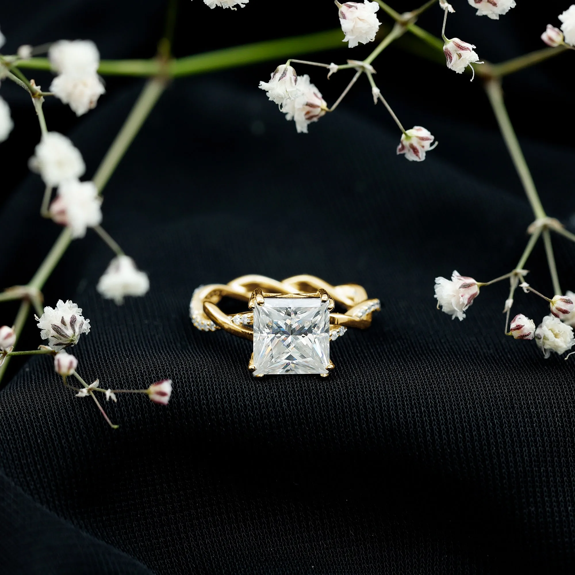 3 CT Princess Cut Solitaire Moissanite Braided Ring in Double Prong Setting