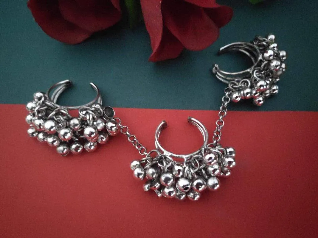 3 in 1 oxidized goongroo ring, silver look alike gungroo rings, Indian silver look alike ring, black german silver rings,