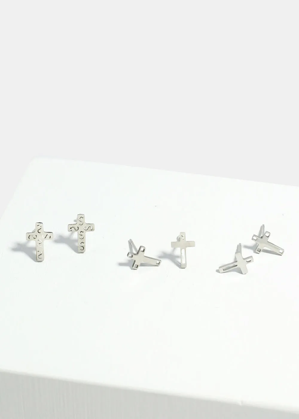 3-Pair Cross Stud Earrings