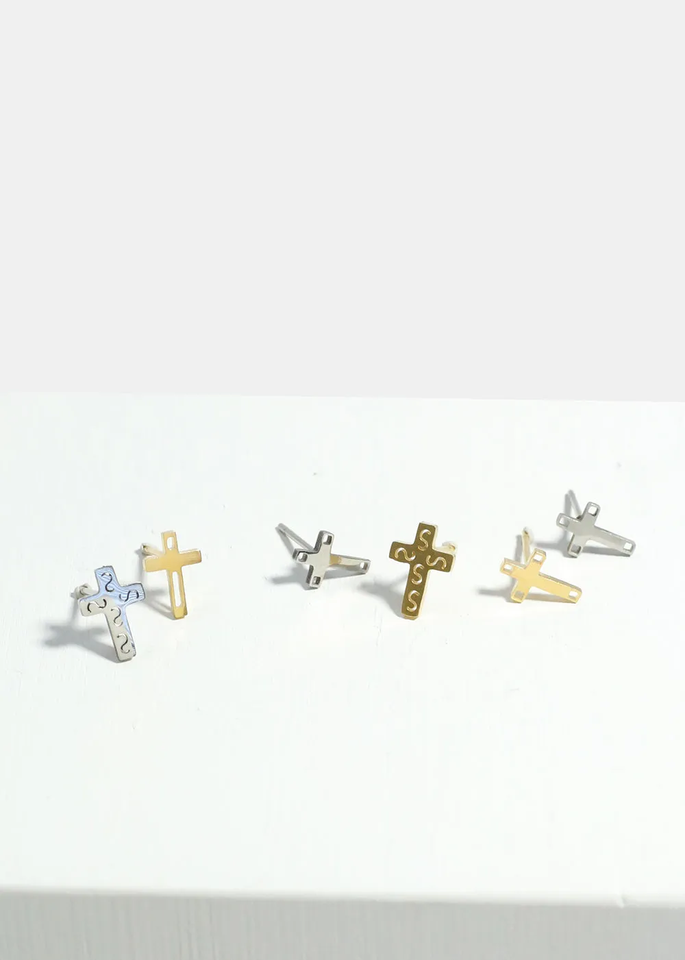 3-Pair Cross Stud Earrings