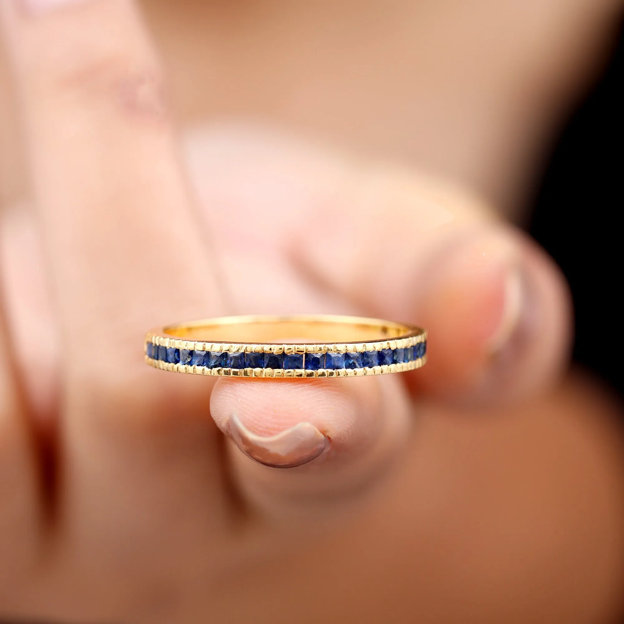 3/4 CT Blue Sapphire Half Eternity Band Ring in Channel Setting