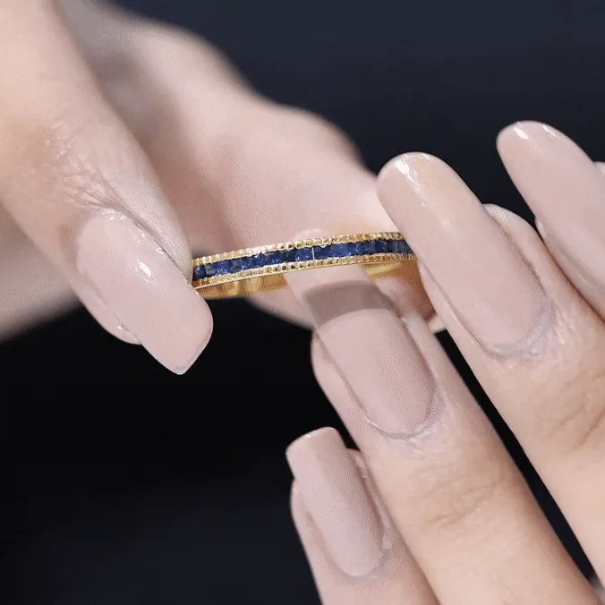 3/4 CT Blue Sapphire Half Eternity Band Ring in Channel Setting
