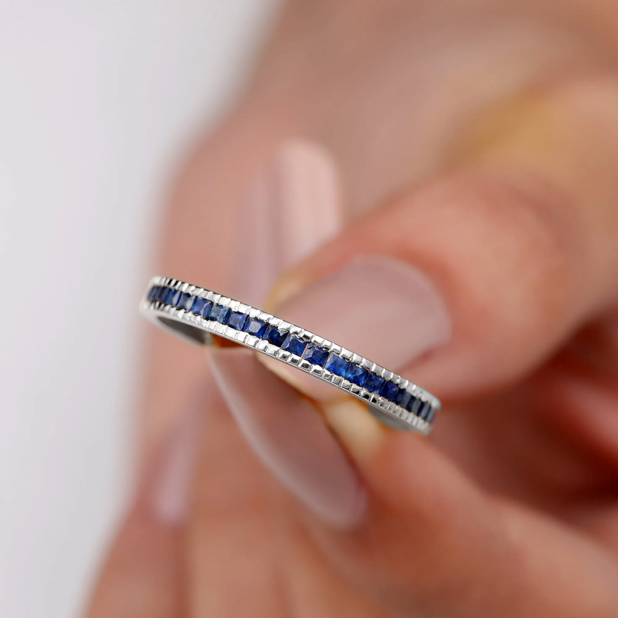 3/4 CT Blue Sapphire Half Eternity Band Ring in Channel Setting