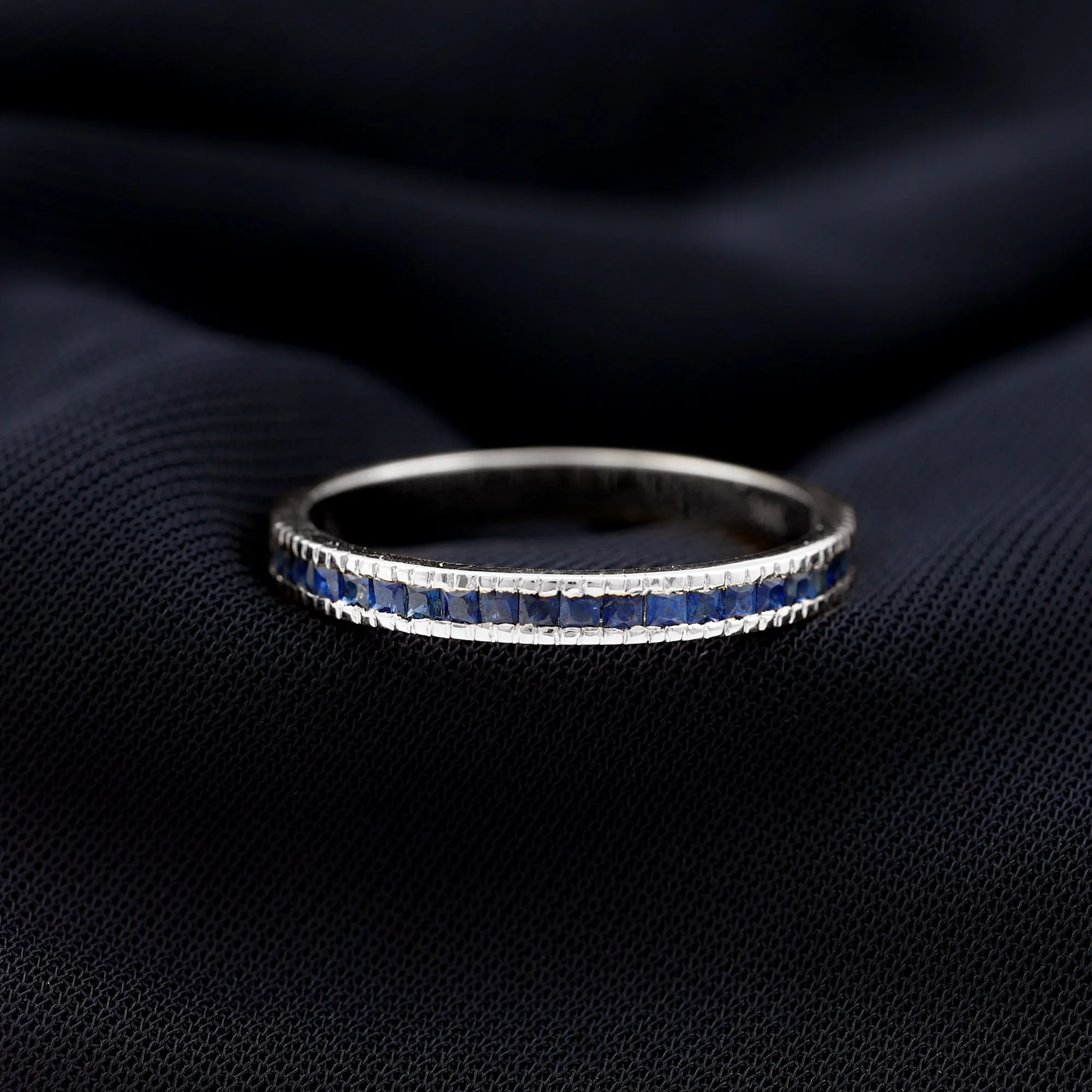 3/4 CT Blue Sapphire Half Eternity Band Ring in Channel Setting