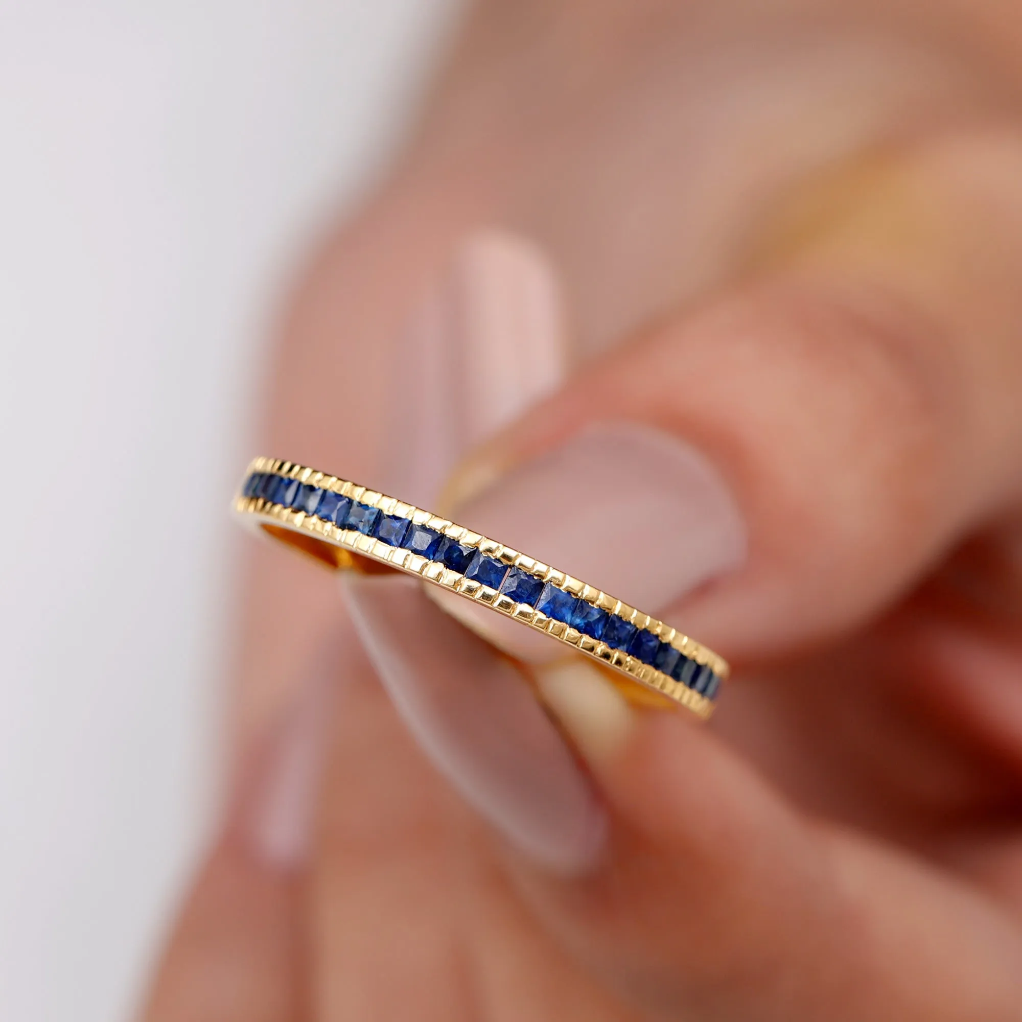 3/4 CT Blue Sapphire Half Eternity Band Ring in Channel Setting
