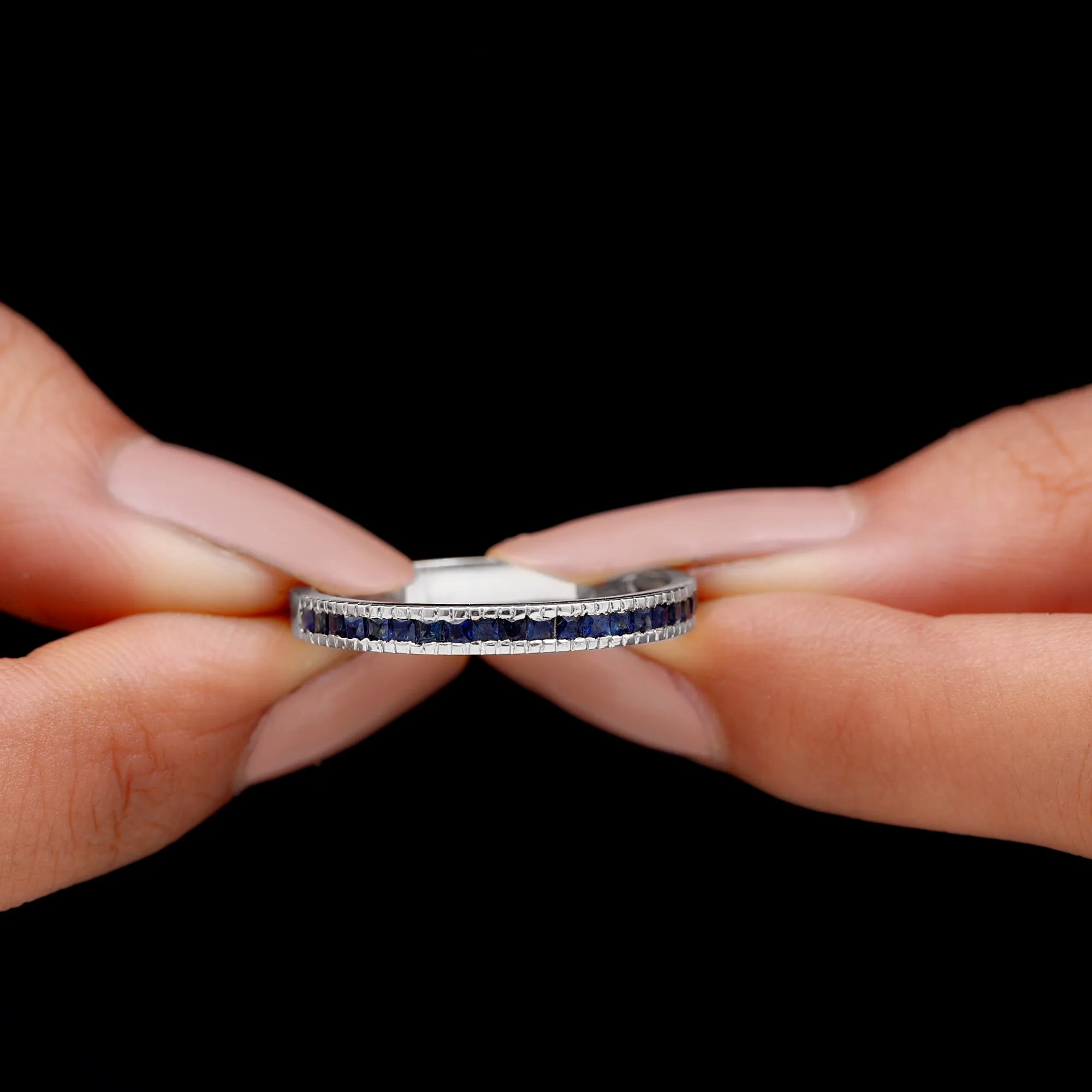 3/4 CT Blue Sapphire Half Eternity Band Ring in Channel Setting