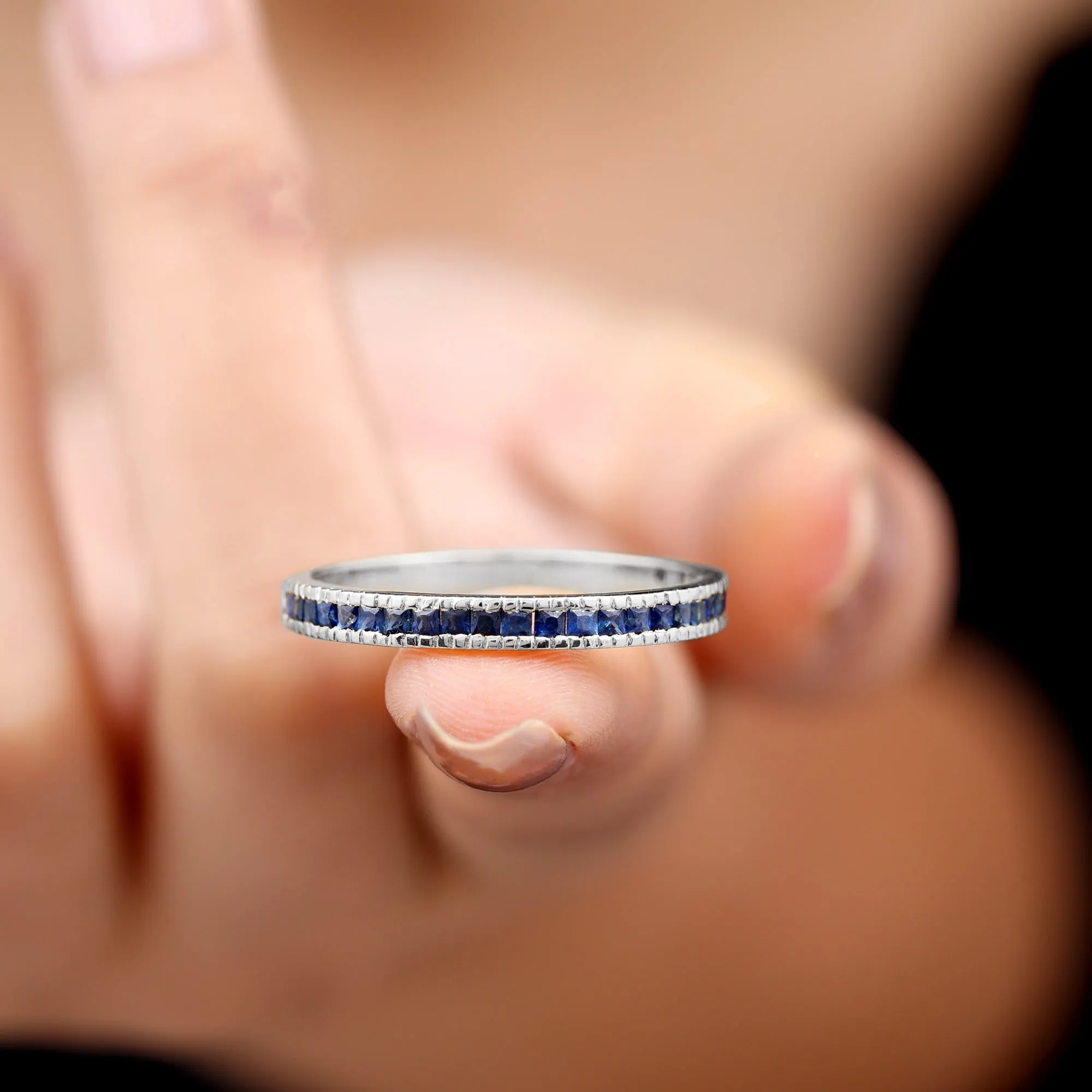 3/4 CT Blue Sapphire Half Eternity Band Ring in Channel Setting