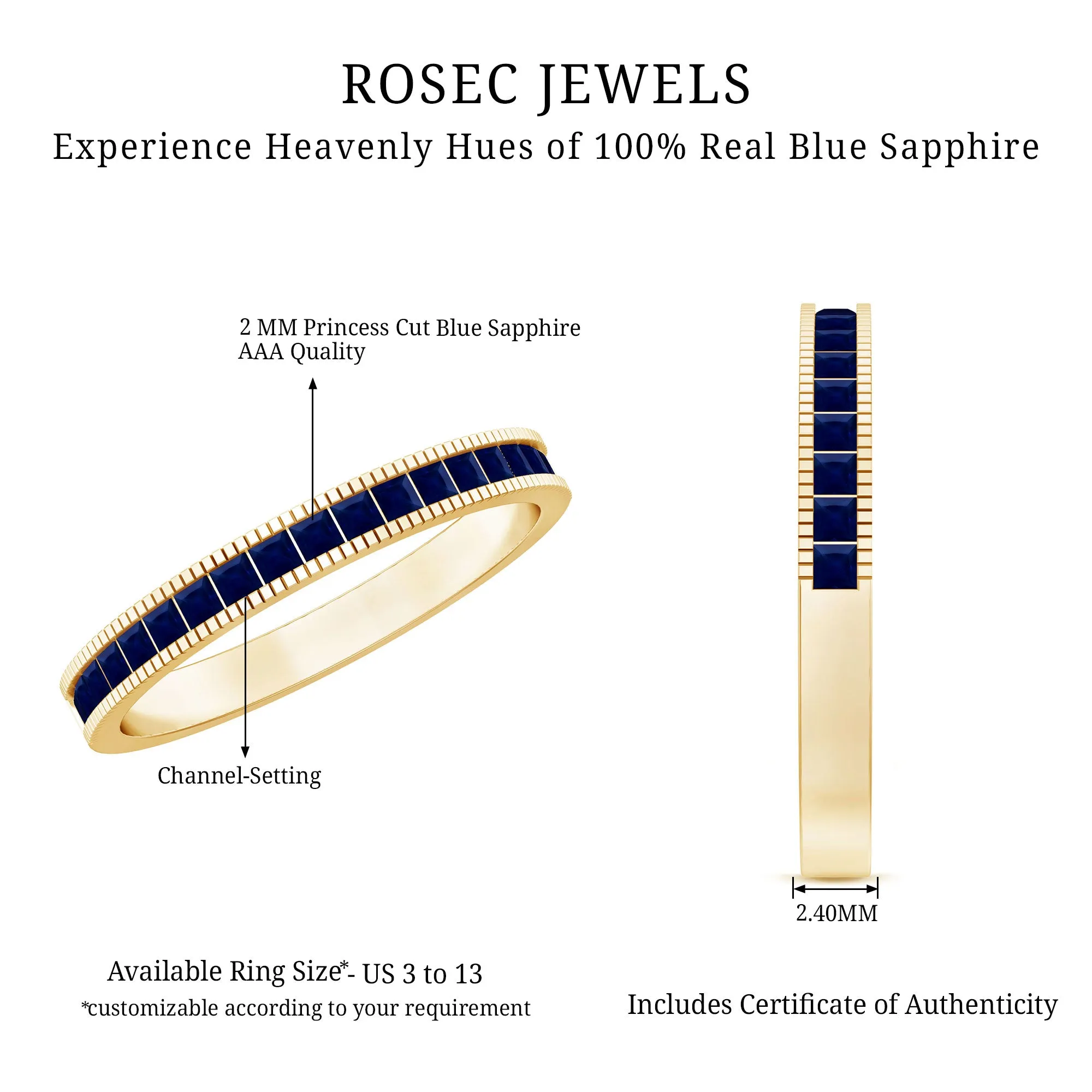 3/4 CT Blue Sapphire Half Eternity Band Ring in Channel Setting
