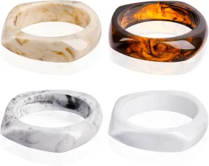 4Pcs Colorful Acrylic Resin Bangle Bracelets for Women Geometric Irregular Wide Chunky Wristbands 2.56" Inner Diameter Cuff Bracelet Jewelry