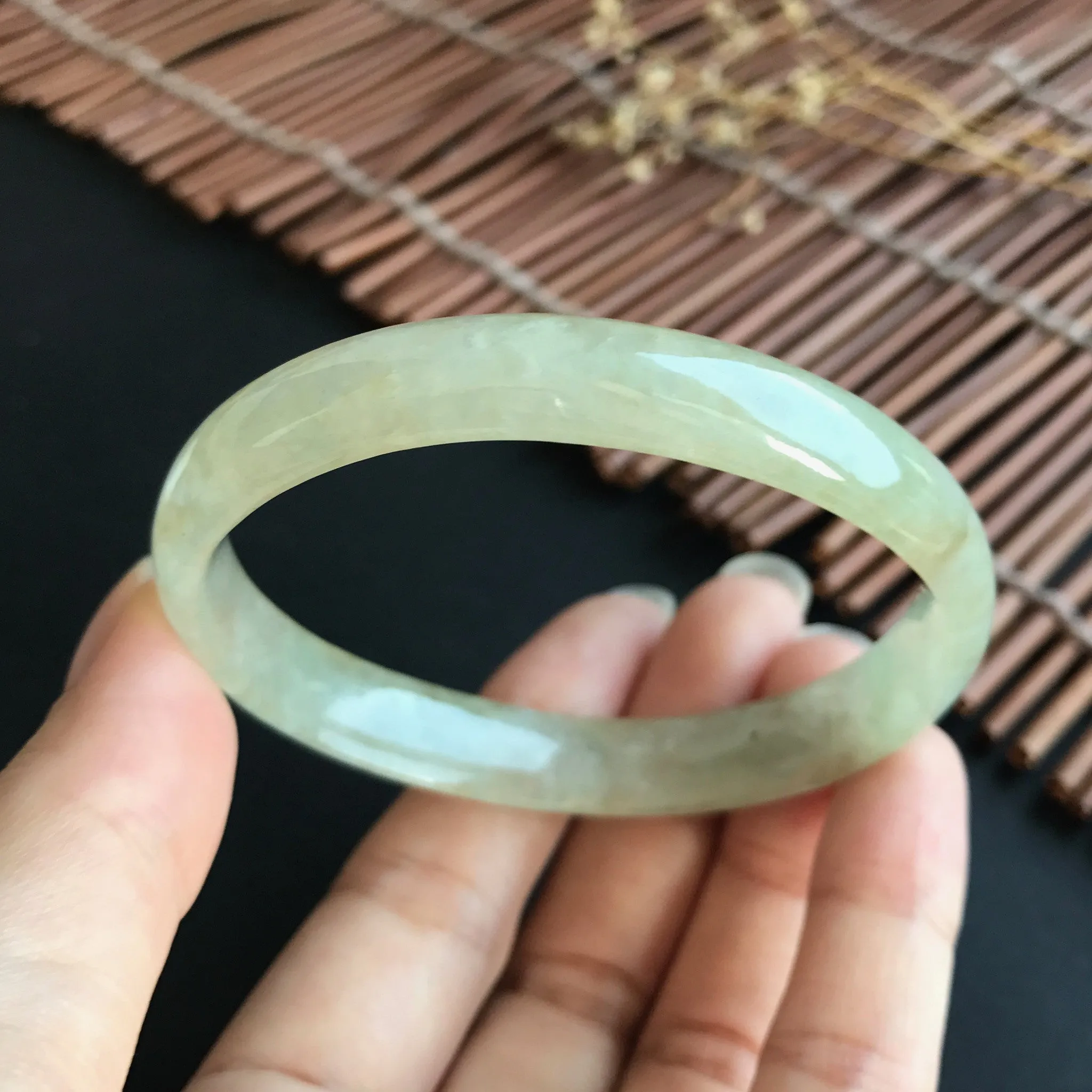 58mm A-Grade Natural Jadeite Modern Oval Bangle No.151008