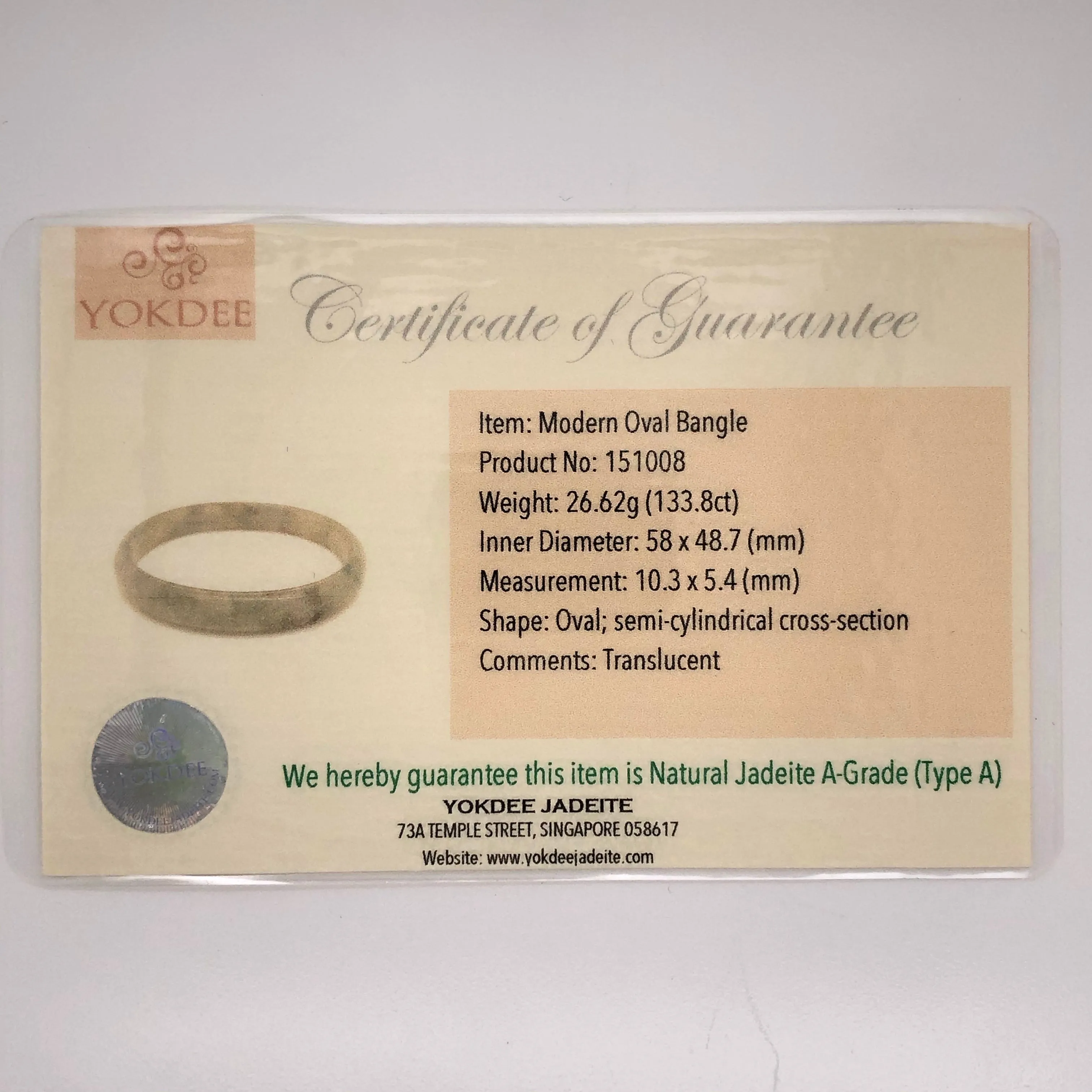58mm A-Grade Natural Jadeite Modern Oval Bangle No.151008