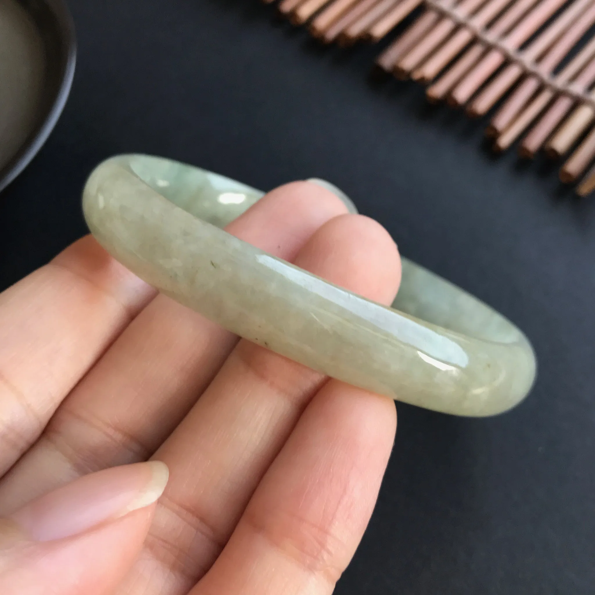 58mm A-Grade Natural Jadeite Modern Oval Bangle No.151008