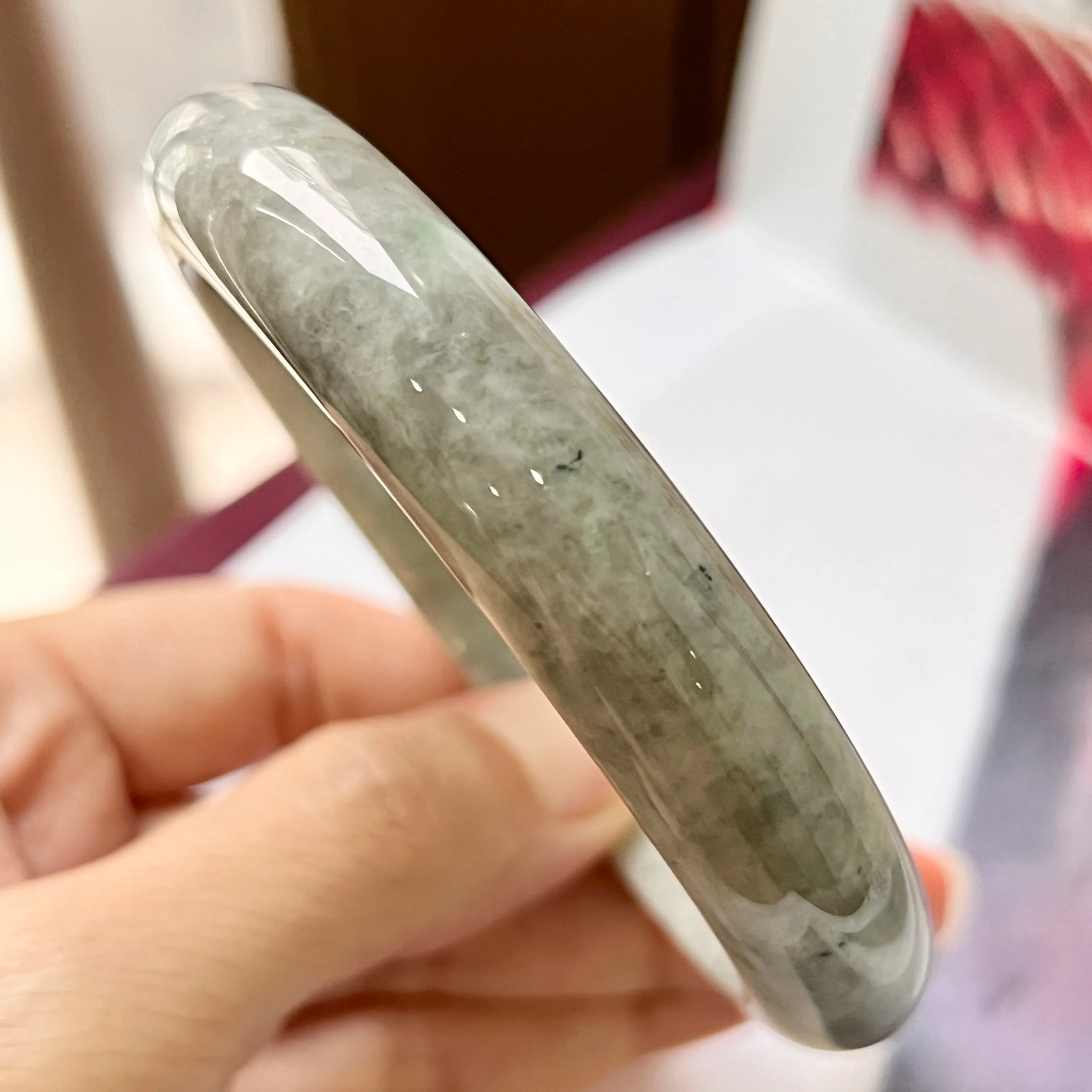 62.6mm A-Grade Natural Grey Jadeite Modern Round Bangle No.330081