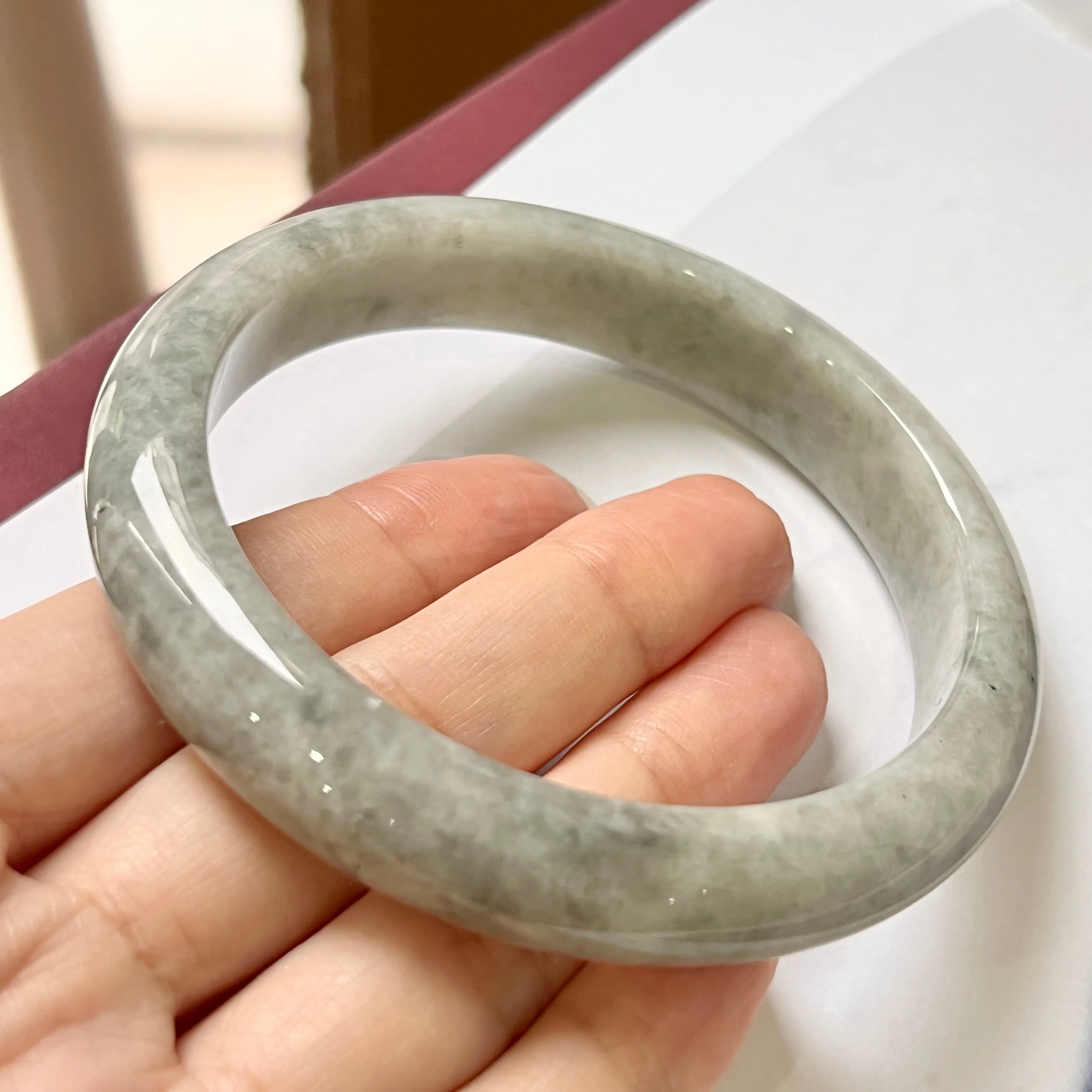 62.6mm A-Grade Natural Grey Jadeite Modern Round Bangle No.330081