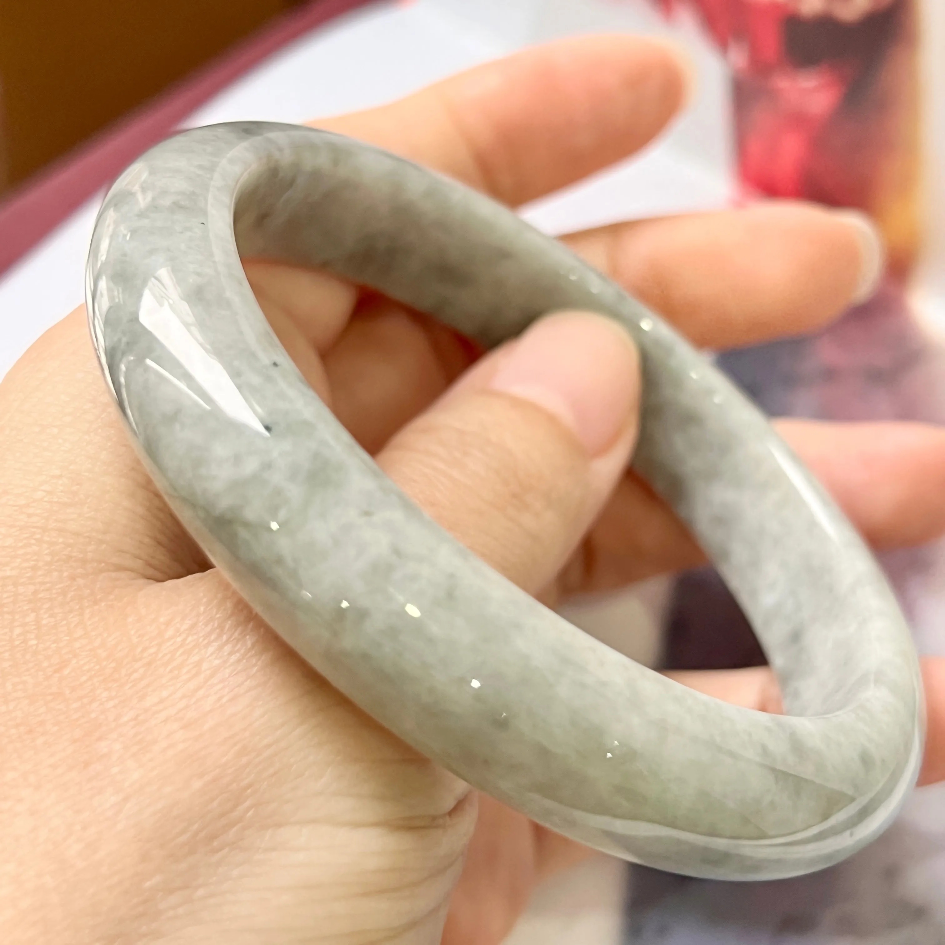 62.6mm A-Grade Natural Grey Jadeite Modern Round Bangle No.330081