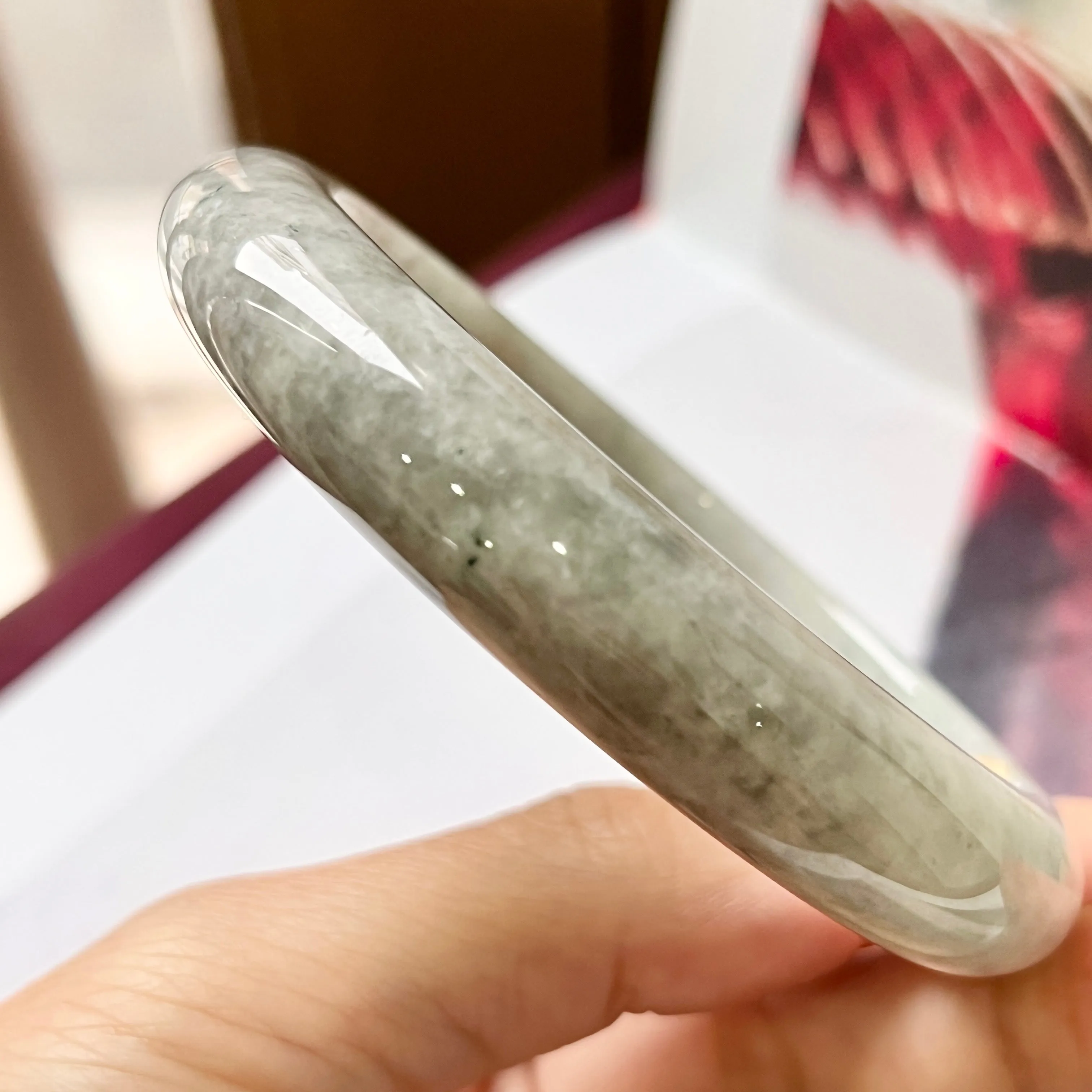 62.6mm A-Grade Natural Grey Jadeite Modern Round Bangle No.330081