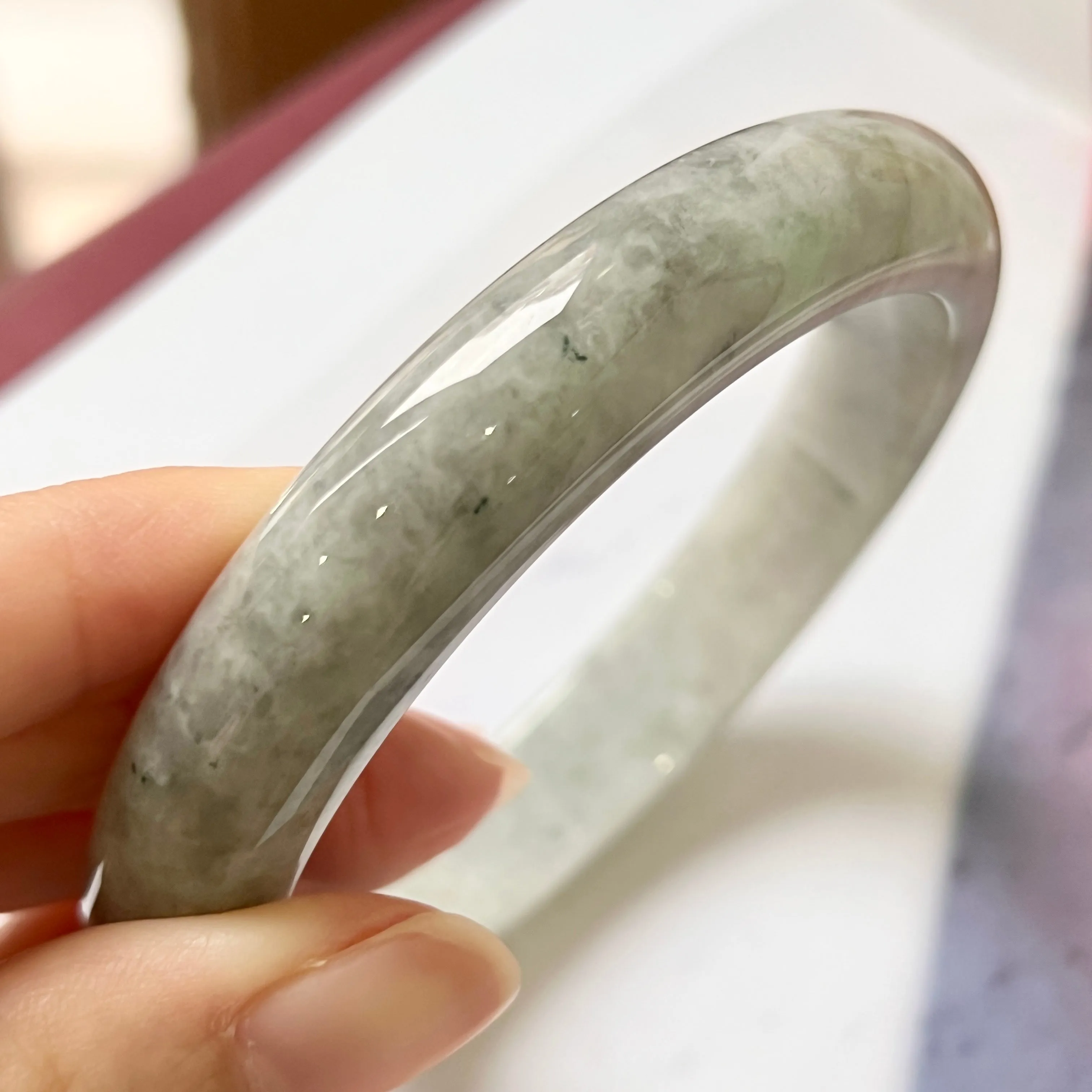 62.6mm A-Grade Natural Grey Jadeite Modern Round Bangle No.330081