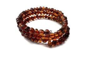 7.5" - 8.5" Polished Dark Amber Adult Multi wrap memory wire (no clasp). Baltic Amber Bracelet maximum effectiveness
