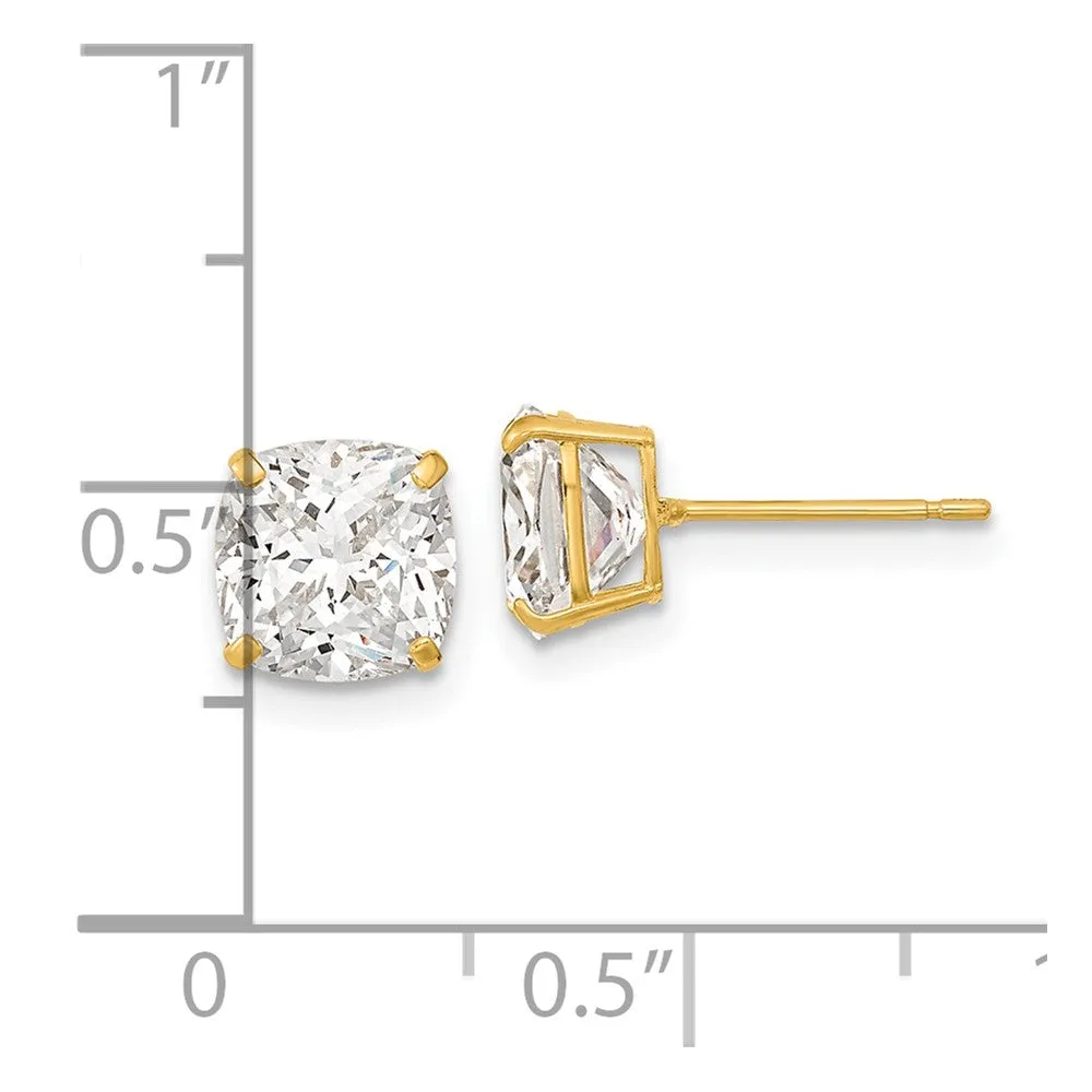 7MM Cushion Cubic Zirconia Stud Earrings in 14KT Yellow Gold