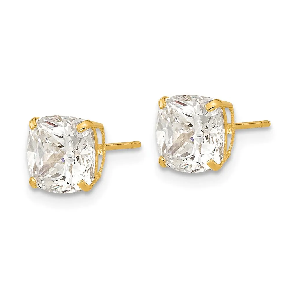 7MM Cushion Cubic Zirconia Stud Earrings in 14KT Yellow Gold