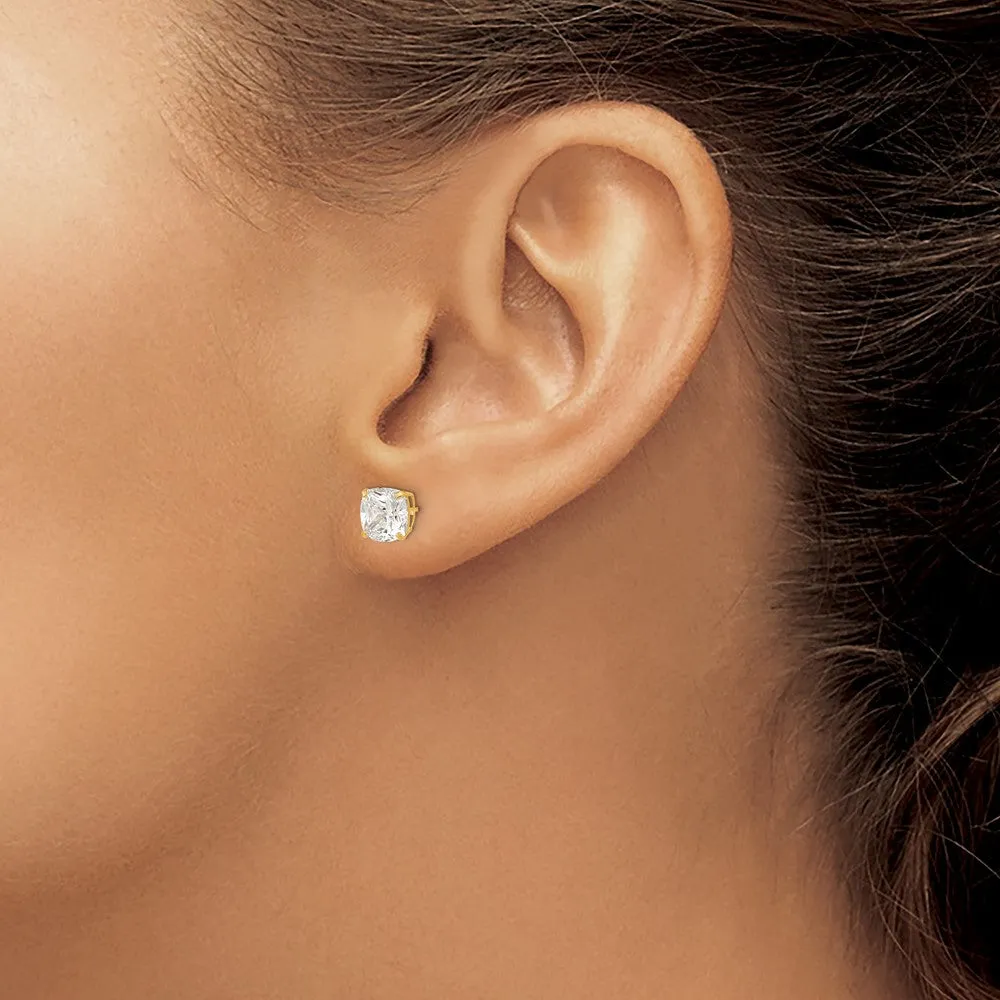 7MM Cushion Cubic Zirconia Stud Earrings in 14KT Yellow Gold