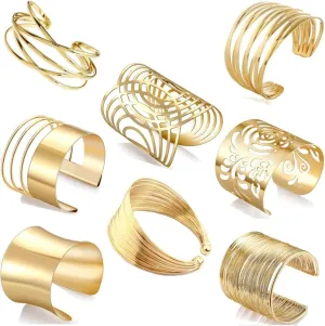 8 Pcs Cuff Bangle Bracelet for Women Open Wide Wire Bracelets Gold Wrist Cuff Wrap Bracelet