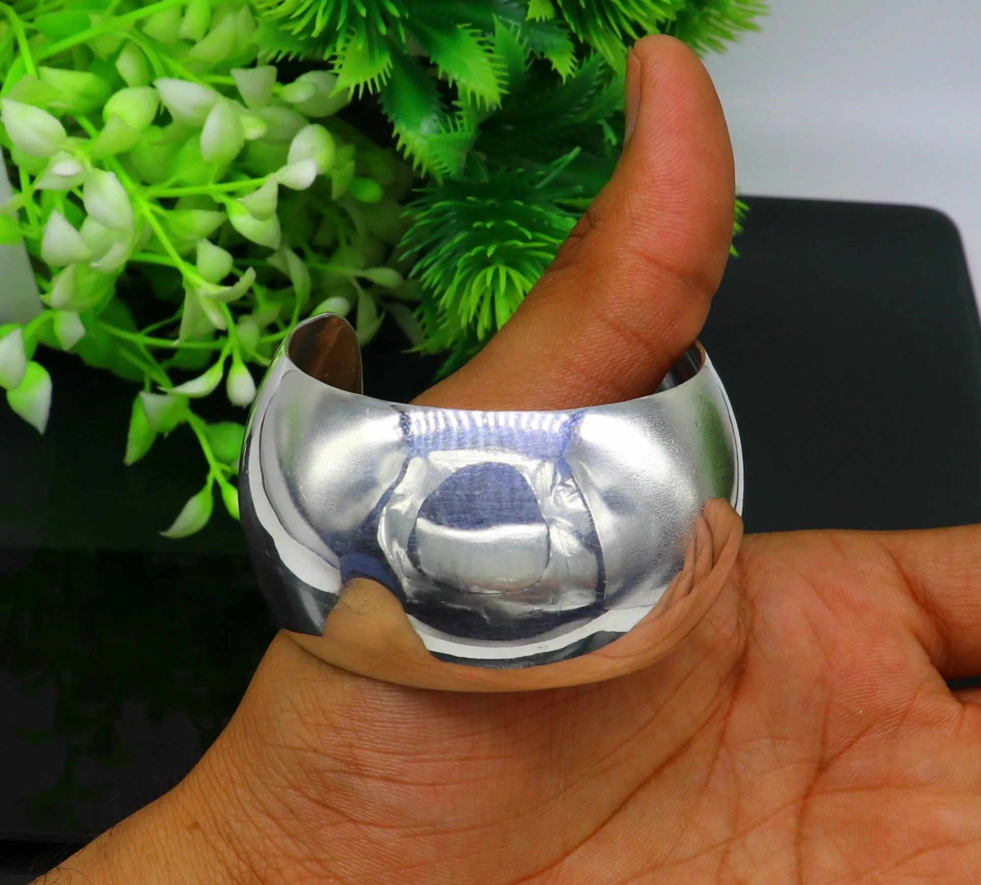 925 fine sterling silver gorgeous half round bright shiny, new trendy modern fancy Bollywood style elegant cuff bangle bracelet cuff32