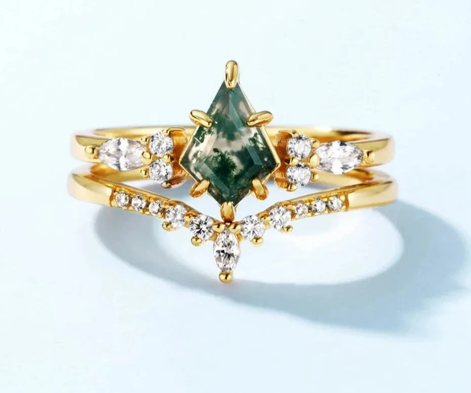 925 Silver Natural Moss Agate Rings