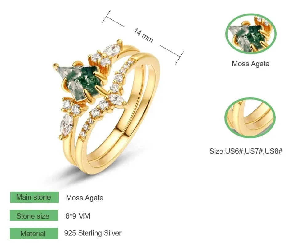 925 Silver Natural Moss Agate Rings
