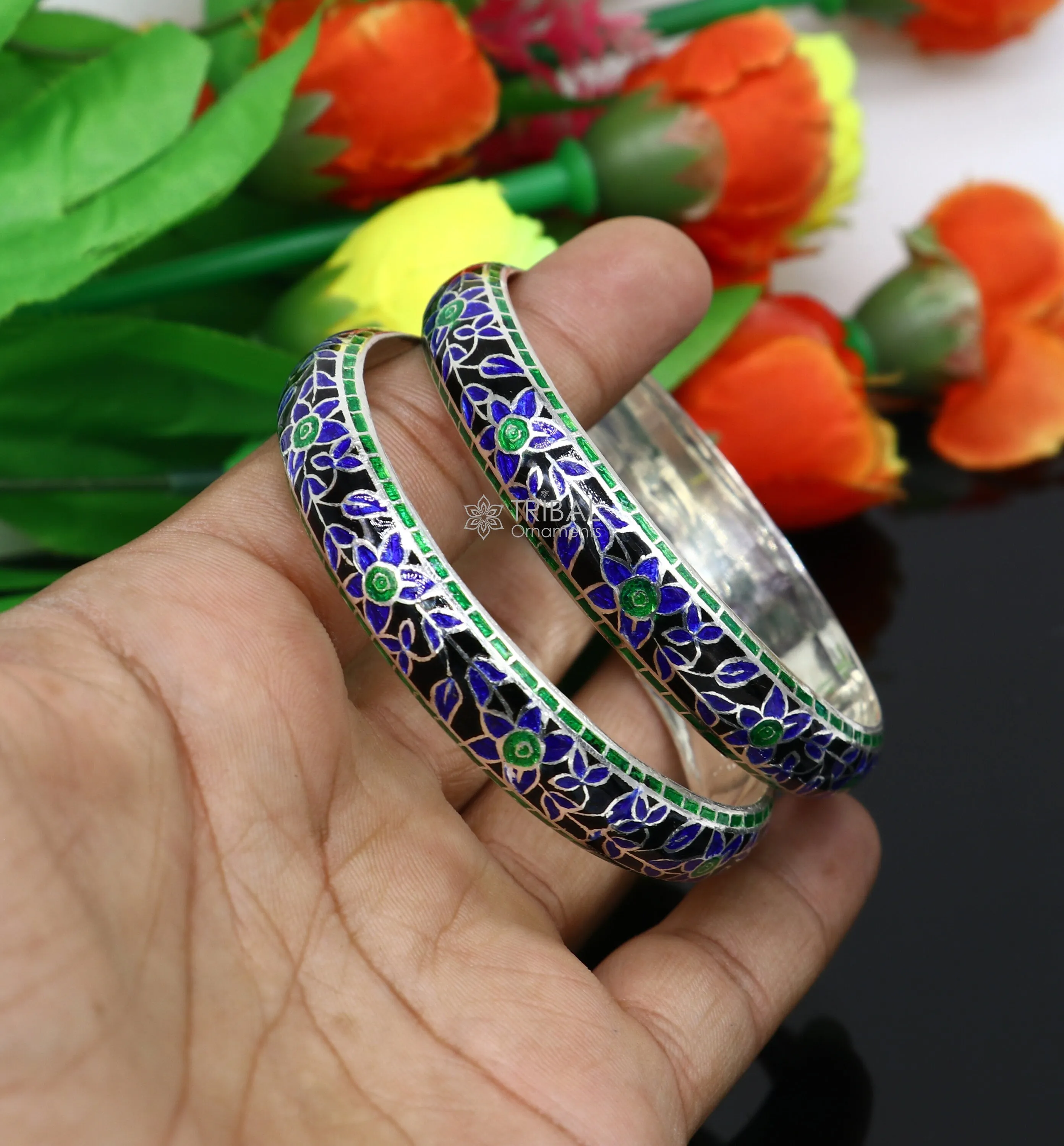 925 Sterling silver Traditional cultural design meenakari (color enamel )bangles bracelet brides trendy style jewelry from india nba361