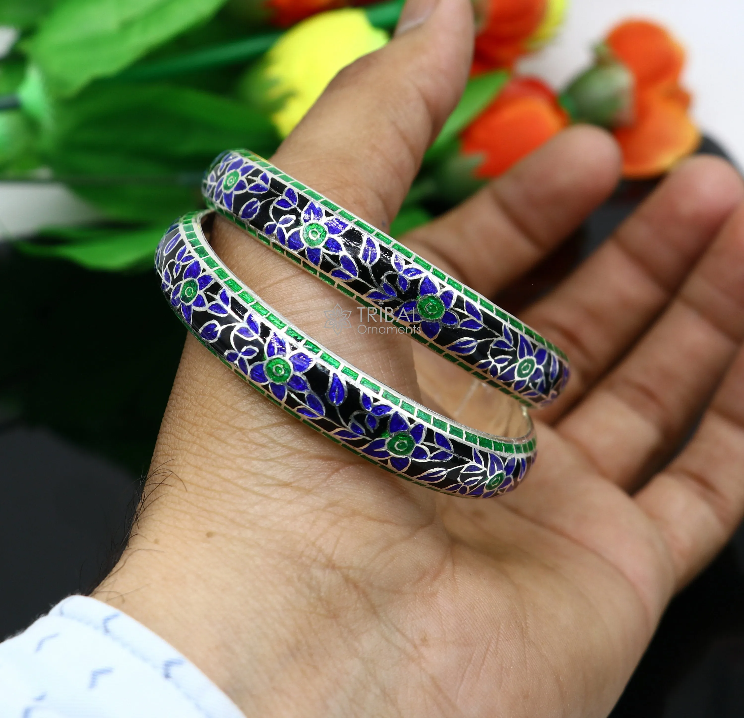 925 Sterling silver Traditional cultural design meenakari (color enamel )bangles bracelet brides trendy style jewelry from india nba361