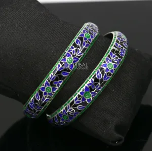 925 Sterling silver Traditional cultural design meenakari (color enamel )bangles bracelet brides trendy style jewelry from india nba361