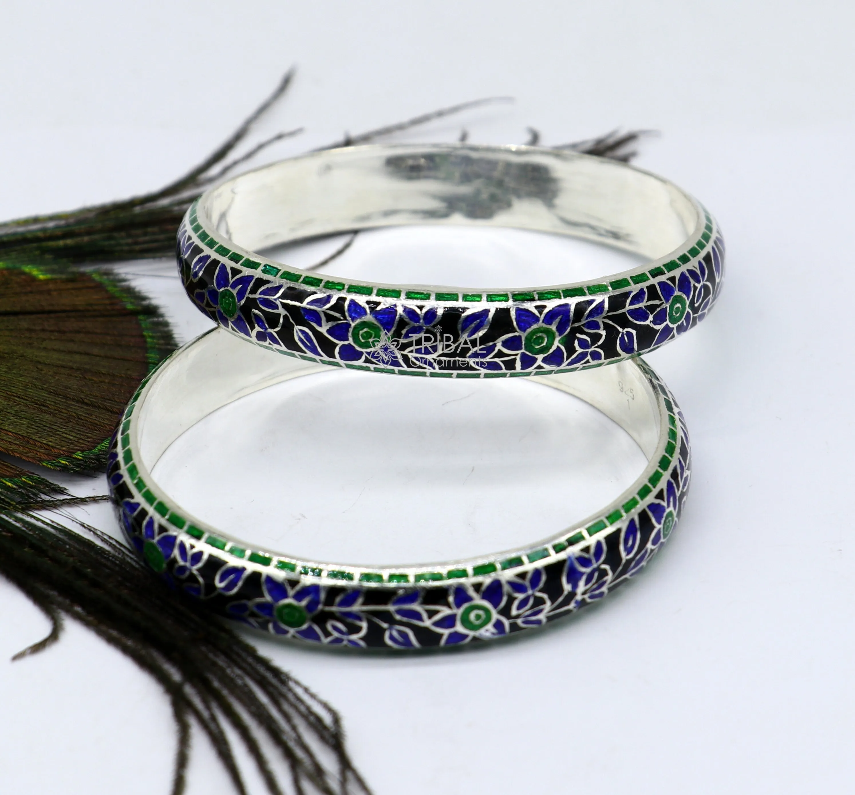 925 Sterling silver Traditional cultural design meenakari (color enamel )bangles bracelet brides trendy style jewelry from india nba361