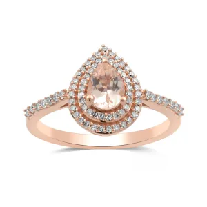 9ct Rose Gold Morganite and Diamond Ring