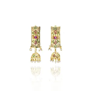 Aamna Jadau Jhumki Earrings - Multicolor