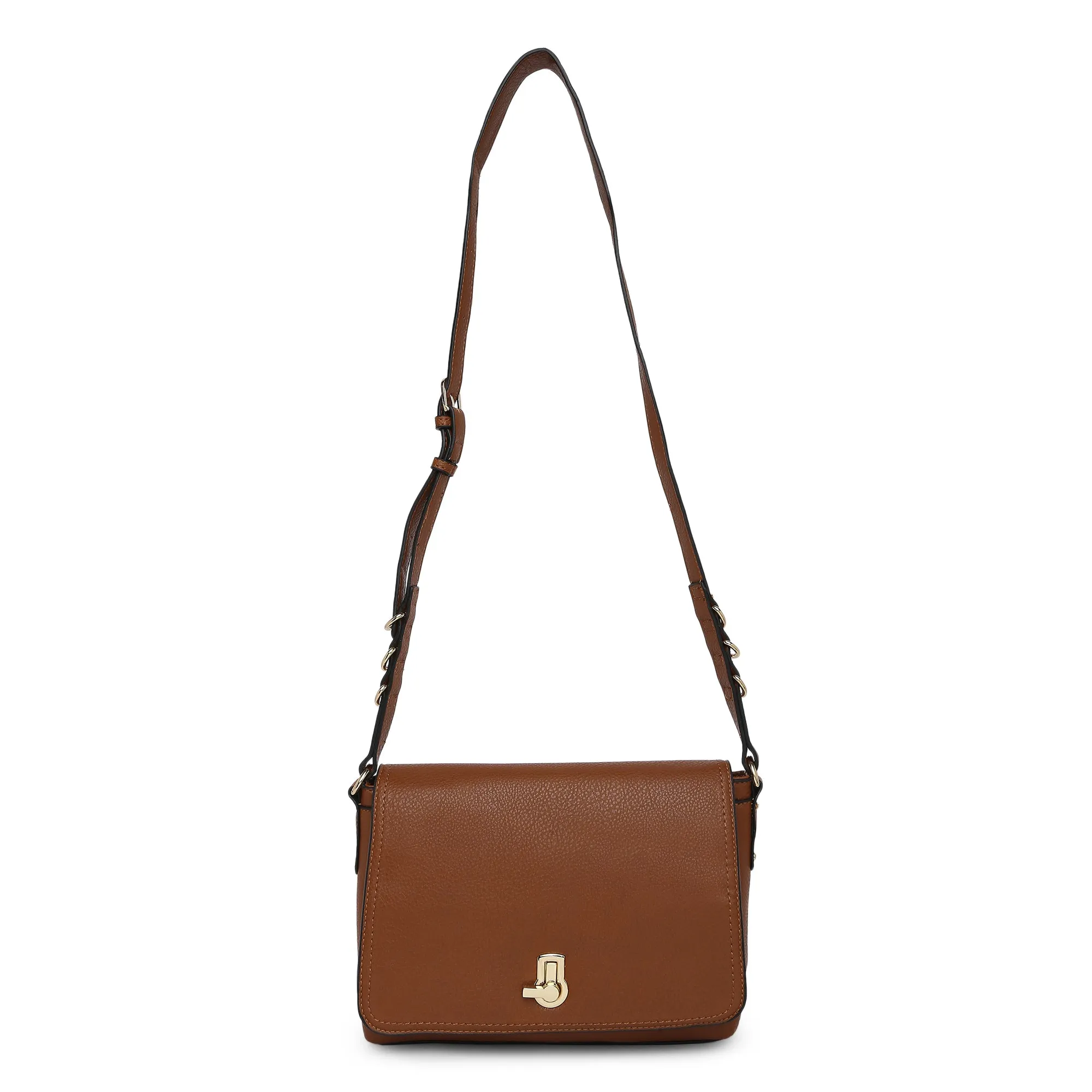 Accessorize London Women's Faux Leather Tan Ava large sling bag