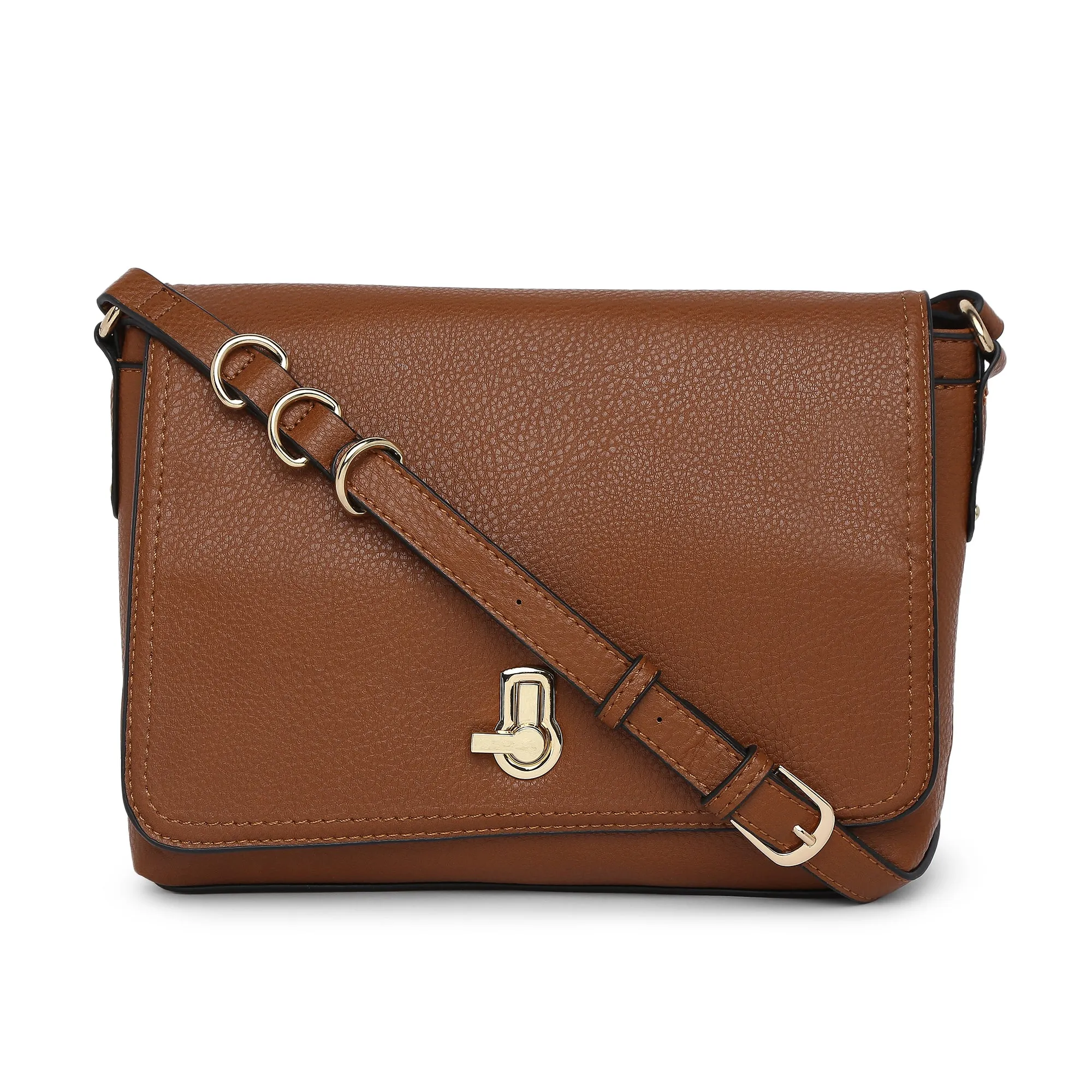 Accessorize London Women's Faux Leather Tan Ava large sling bag