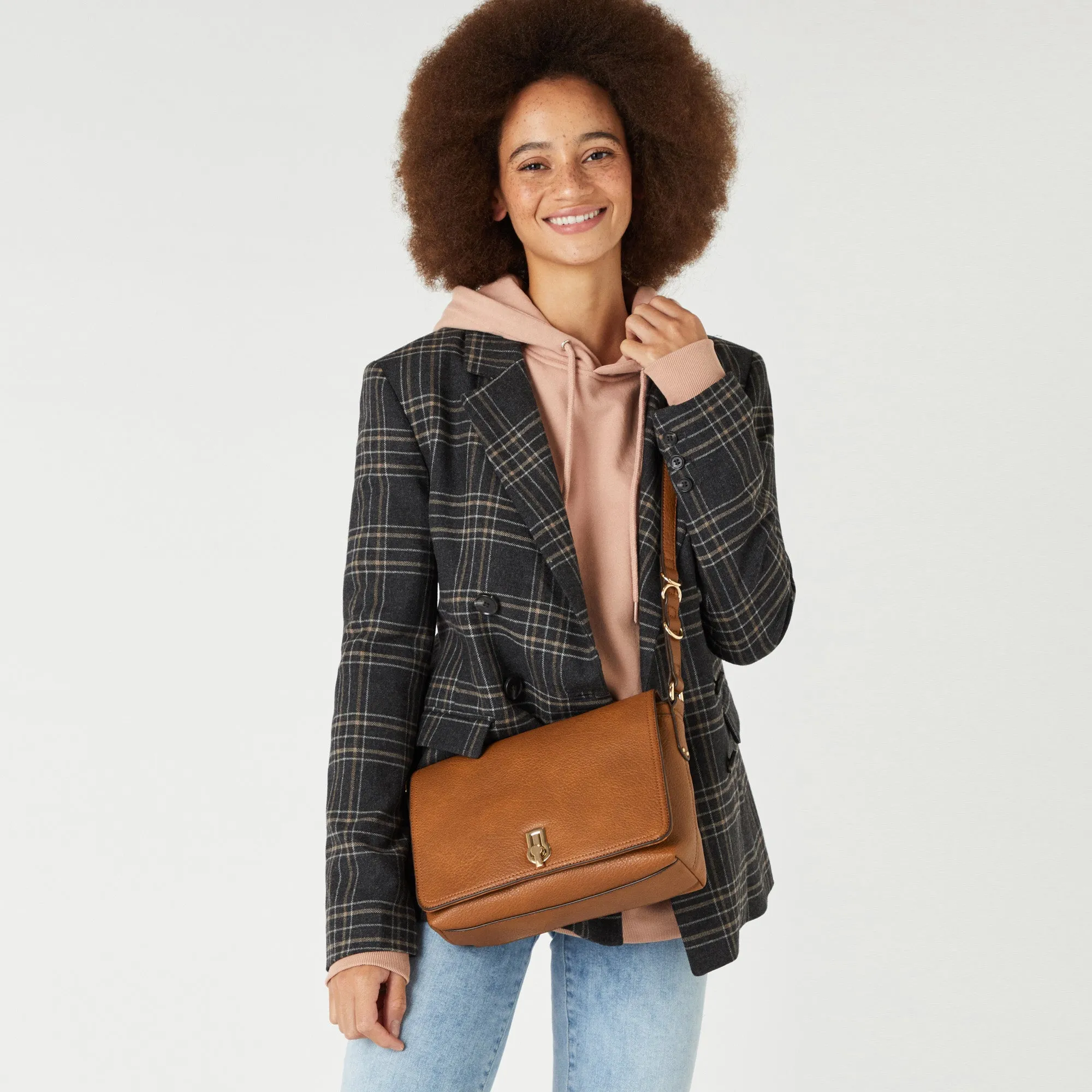 Accessorize London Women's Faux Leather Tan Ava large sling bag