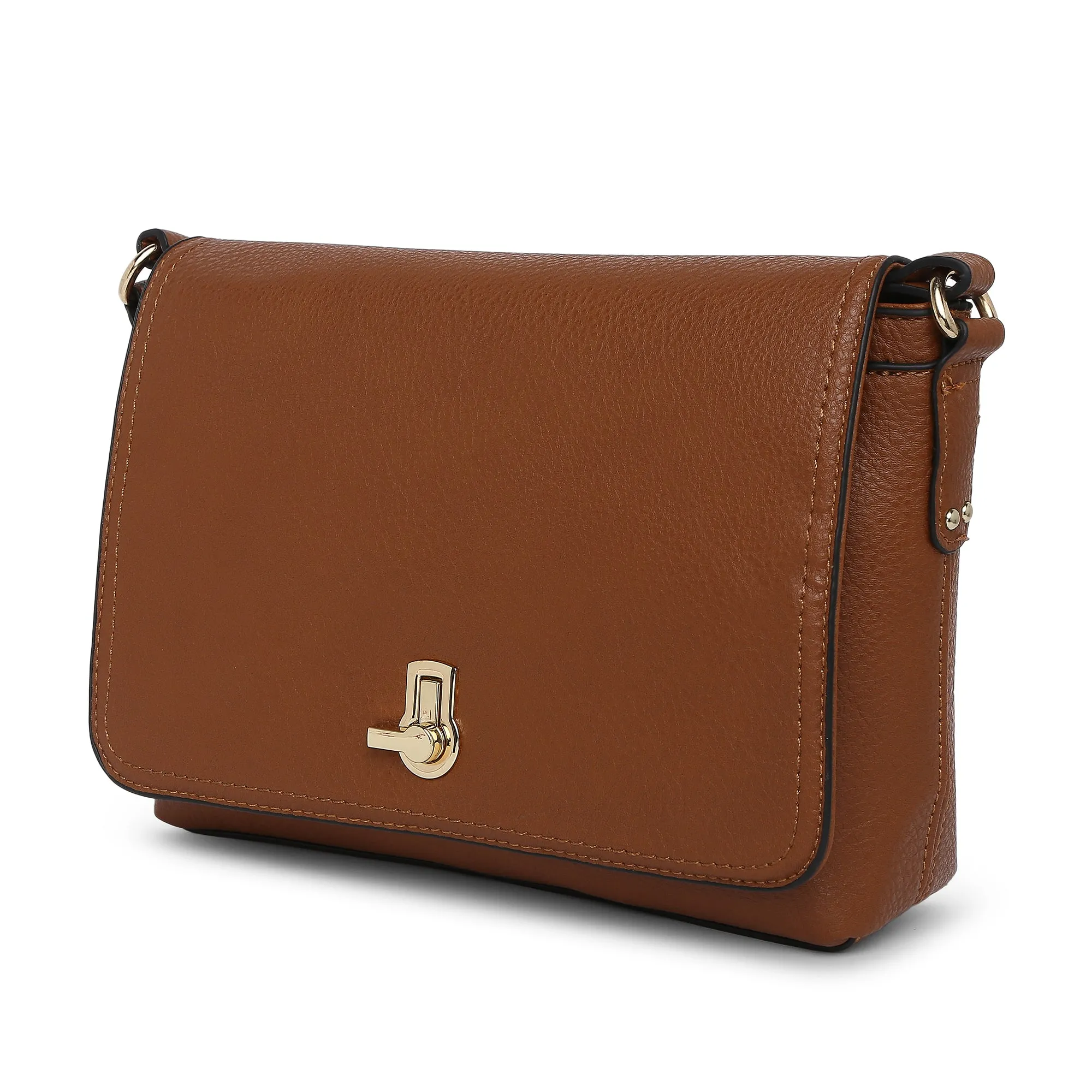 Accessorize London Women's Faux Leather Tan Ava large sling bag