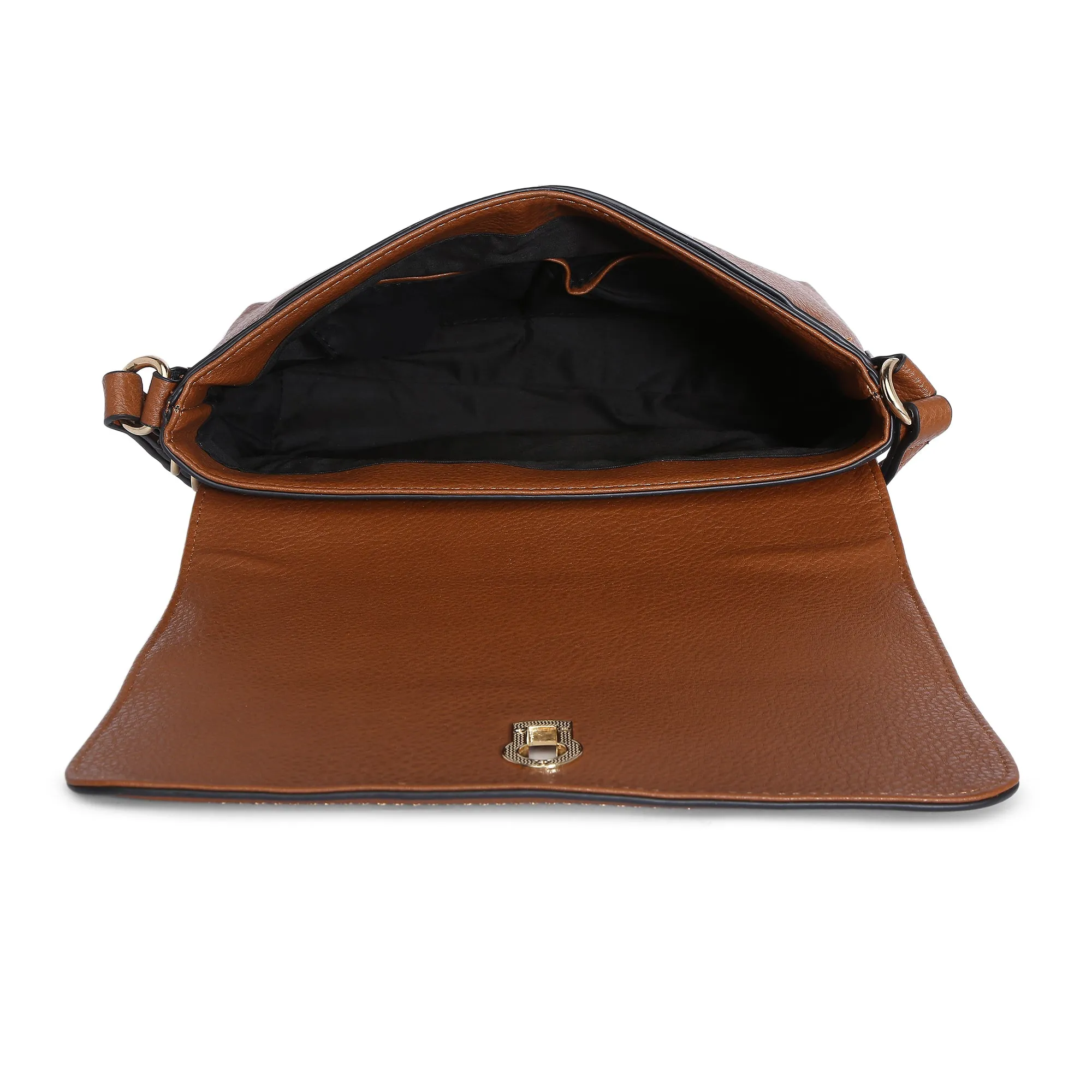 Accessorize London Women's Faux Leather Tan Ava large sling bag