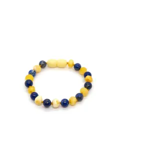 ADHD Raw Milk Lapis Lazuli Baltic Amber Teething Bracelet for Baby Toddler 5.5 Inch